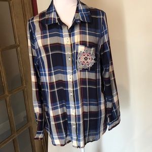 Cato plaid long sleeve button down top